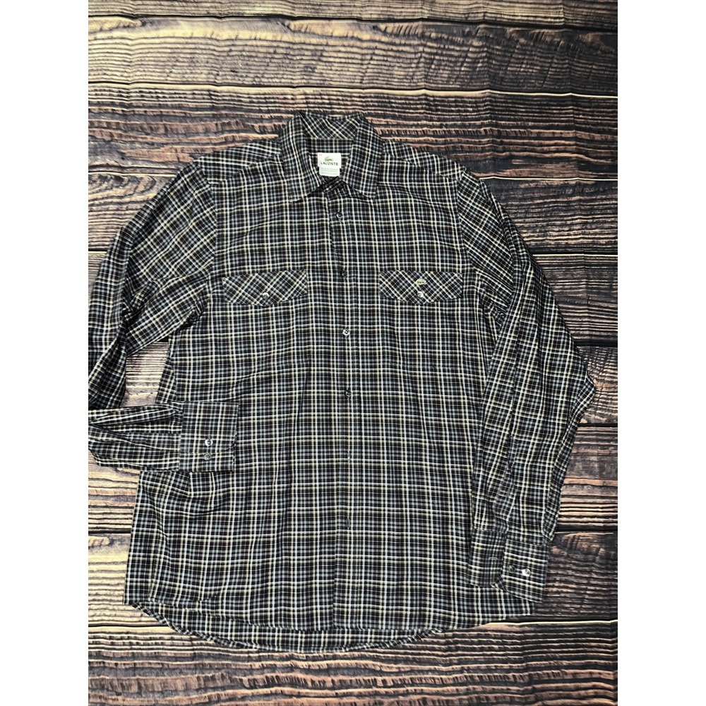 Lacoste Button Down Shirt Mens Size 40 Large Multicolor Plaid 2 Pocket Logo - Picture 4 of 6